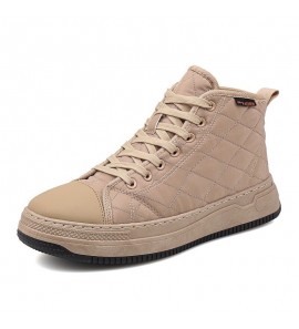 Men Stitching Plaid Down Cloth Comfy Slipm Resistant Lace Up High Top Sneakers