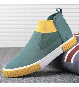 Men Comfy Breathable Canvas Elastic Slip On High Top Casual Sneakers