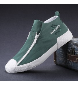 Men Rubber Cap Toe Front Zipper Comfy Breathable Canvas High Top Ankle Casual Sneakers