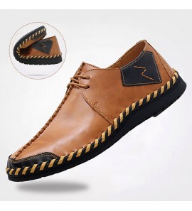 Men Hand Stitching Cow Leather Comfy Soft Sole Casual Shoes