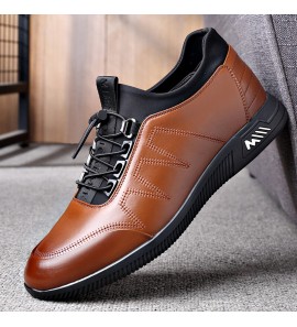 Men Cowhide Breathable Soft Bottom Lace Up Comfy Sports Casual Leather Shoes