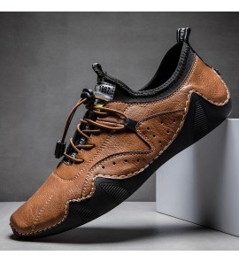 Men Hand Stitching Microrfiber Leather Breathable Non Slip Soft Casual Driving Shoes