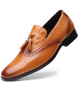 Men Brogue Tassel Decor Dress Loafers Slip On Business Casual Formal Shoes