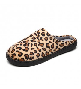 Men Leopard Cotton Warm Non Slip Wearable Sole Slip-on Home Slipper