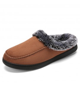 Men Lamb Wool Soft Sole Round Head Plus Velvet Thicken Winter Warm Home Cotton Slippers